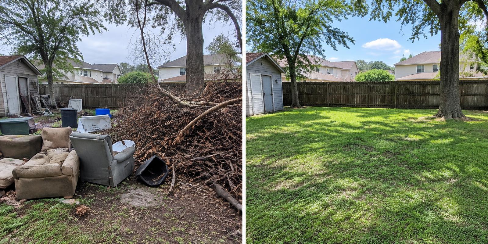 Before and after: Storm Debris & Junk → Usable Backyard