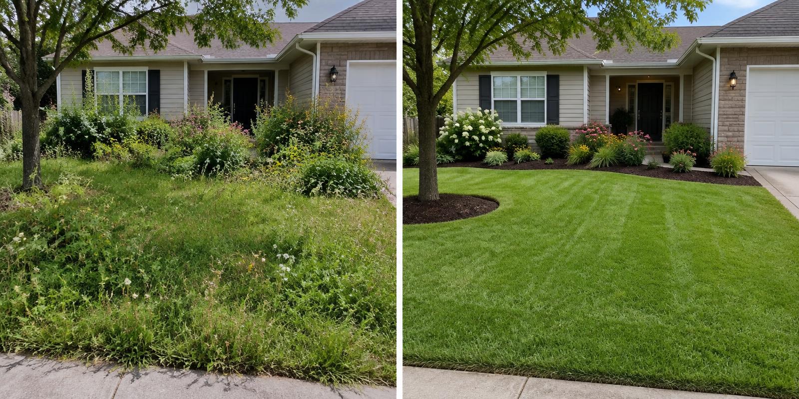 Before and after: Overgrown Yard → Clean Cut & Fresh Beds